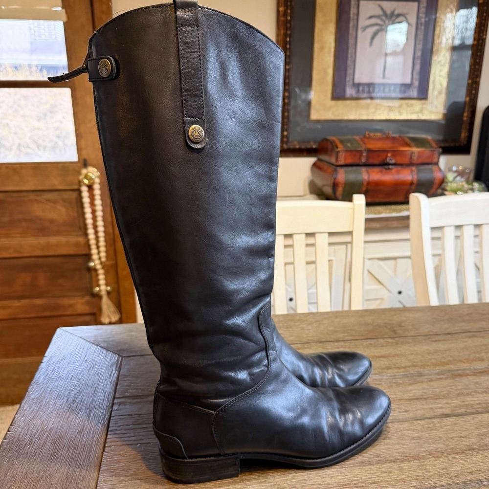 Sam Edelman Penny Black Leather Riding Boots Back Zip Knee High Womens 10‎